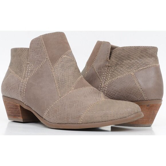 G.H. Bass Nina Ankle Boots Size 9M Mushroom Patchwork Boho Western Vegan Leather - Picture 1 of 10